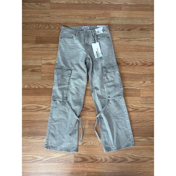 S.O.N.G Women’s Low Rise Cargo Baggy Jean Sz 39 Light beige Brand New - Picture 1 of 6